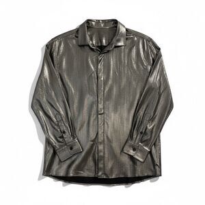 PJ PAUL JONES Mens Silver Metallic Dress Shirt Long Sleeve Button Down Sz XL
